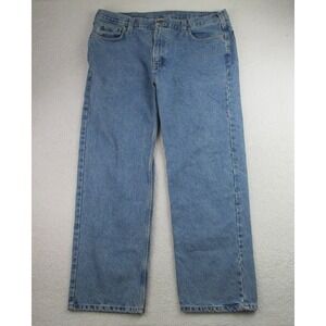 Carhartt Jeans Mens 42x32 Traditional‎ Fit Blue Denim Straight Baggy Work Casual